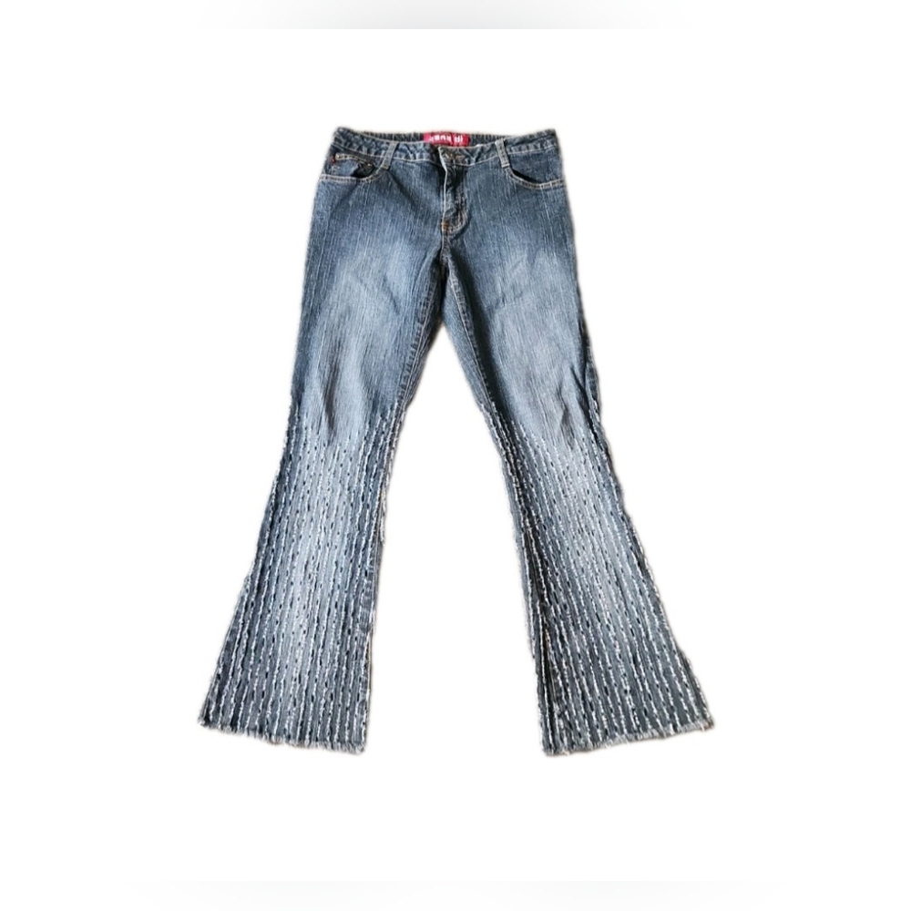 Vintage‎ Zana Di Lace Up Flare Leg Jeans Women's Size 8 Low Rise Y2K Shredded